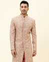  Old Rose Self Embroidered Sherwani With Pants by SVA
