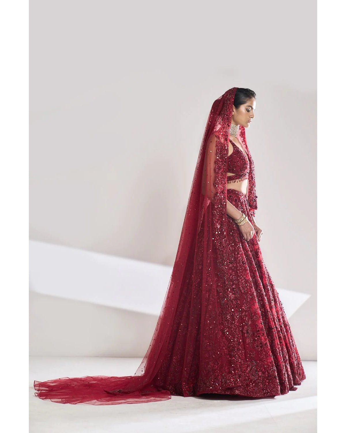 Maroon Sequin Lehenga Set