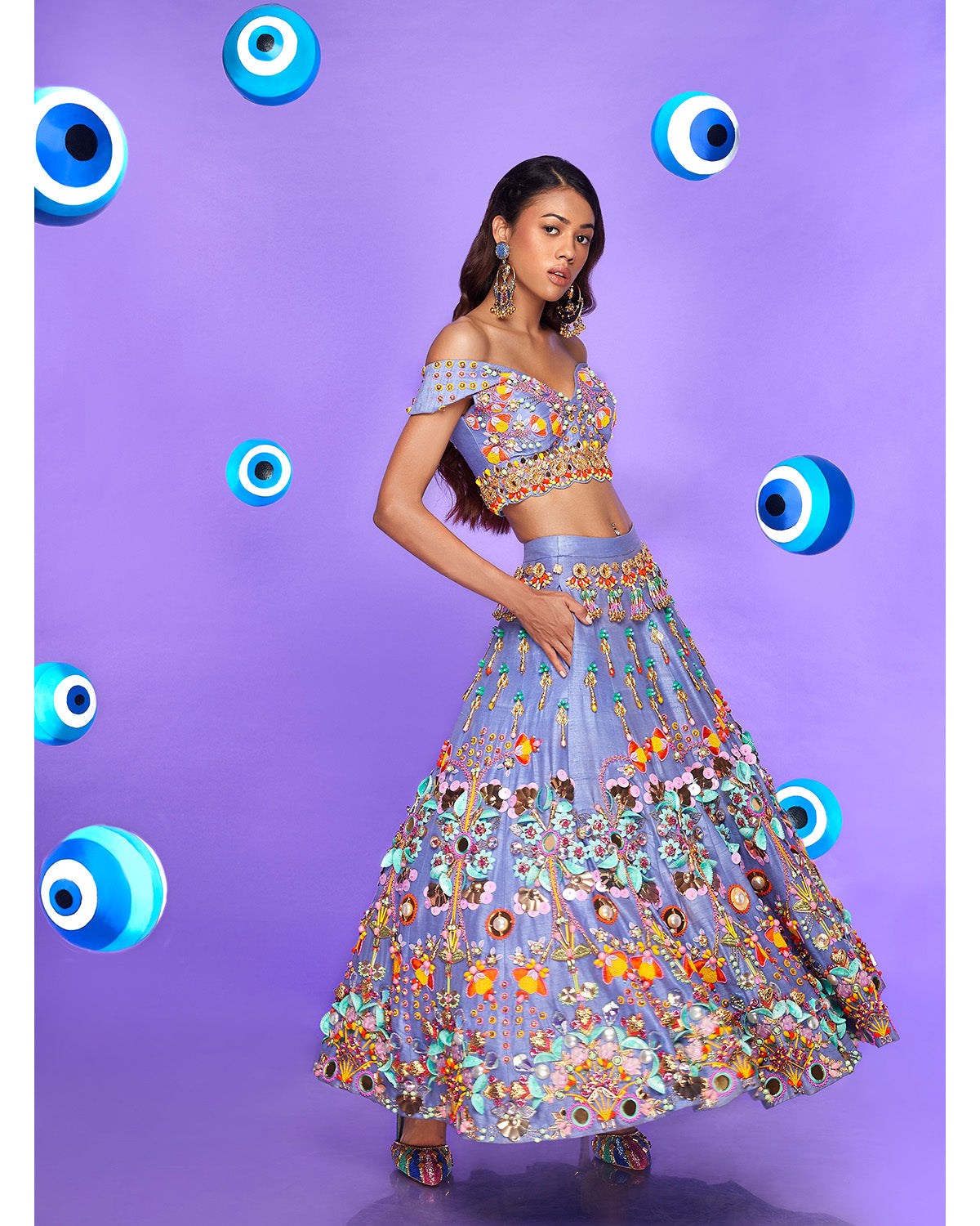 Lilac Half Lehenga with Pearls and Beads by Papa Don't Preach at KYNAH