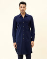  Blue Volvo Kurta With Metal Buttons With Pants by SVA
