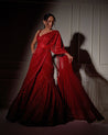 Ruby Red Embroidered Lehenga Sari Set by Ritika Mirchandani