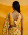 Yellow Crepe Floral Print Sari With Blouse by Drishti & Zahabia