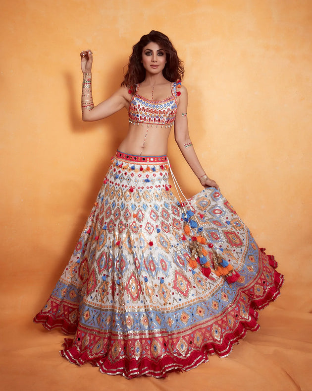 Multicolored Gota and Sequins Embroidered Lehenga Set by Gopi Vaid at KYNAH