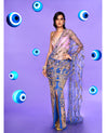 Blue and Pink Embellished Sari with Gold Reflective Acrylics by Papa Don't Preach at KYNAH