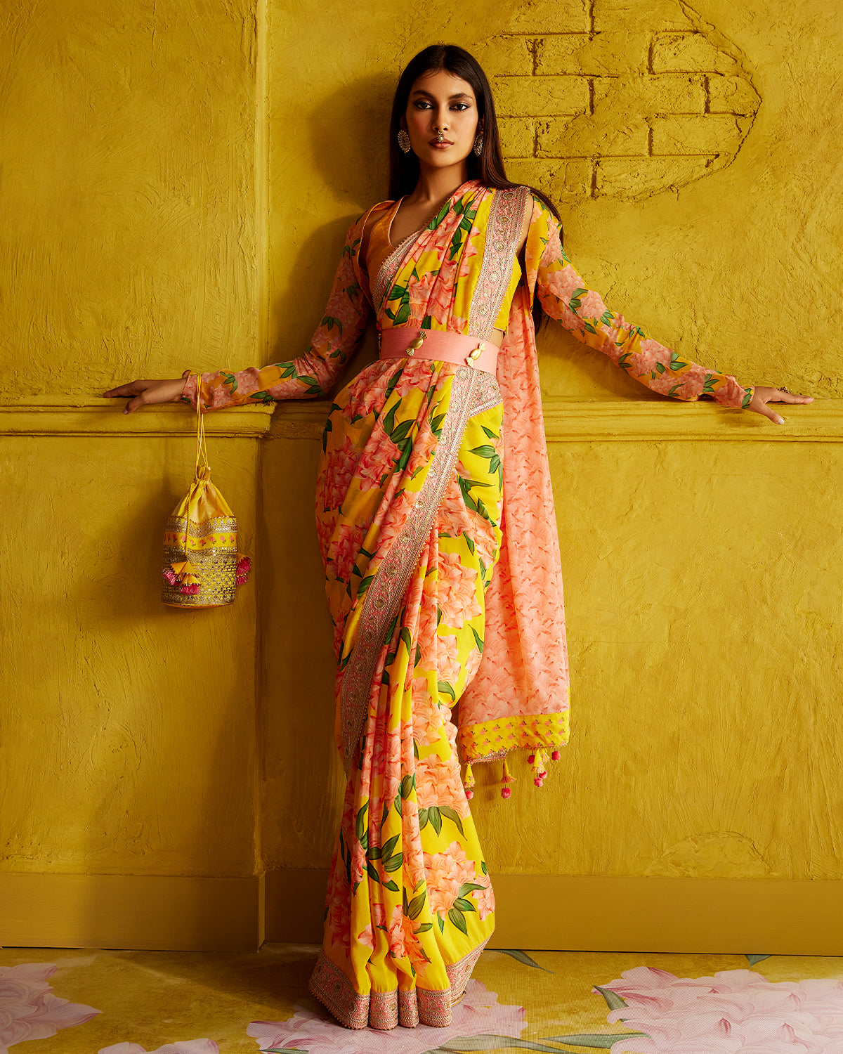 Yellow Candy Swirl Sari