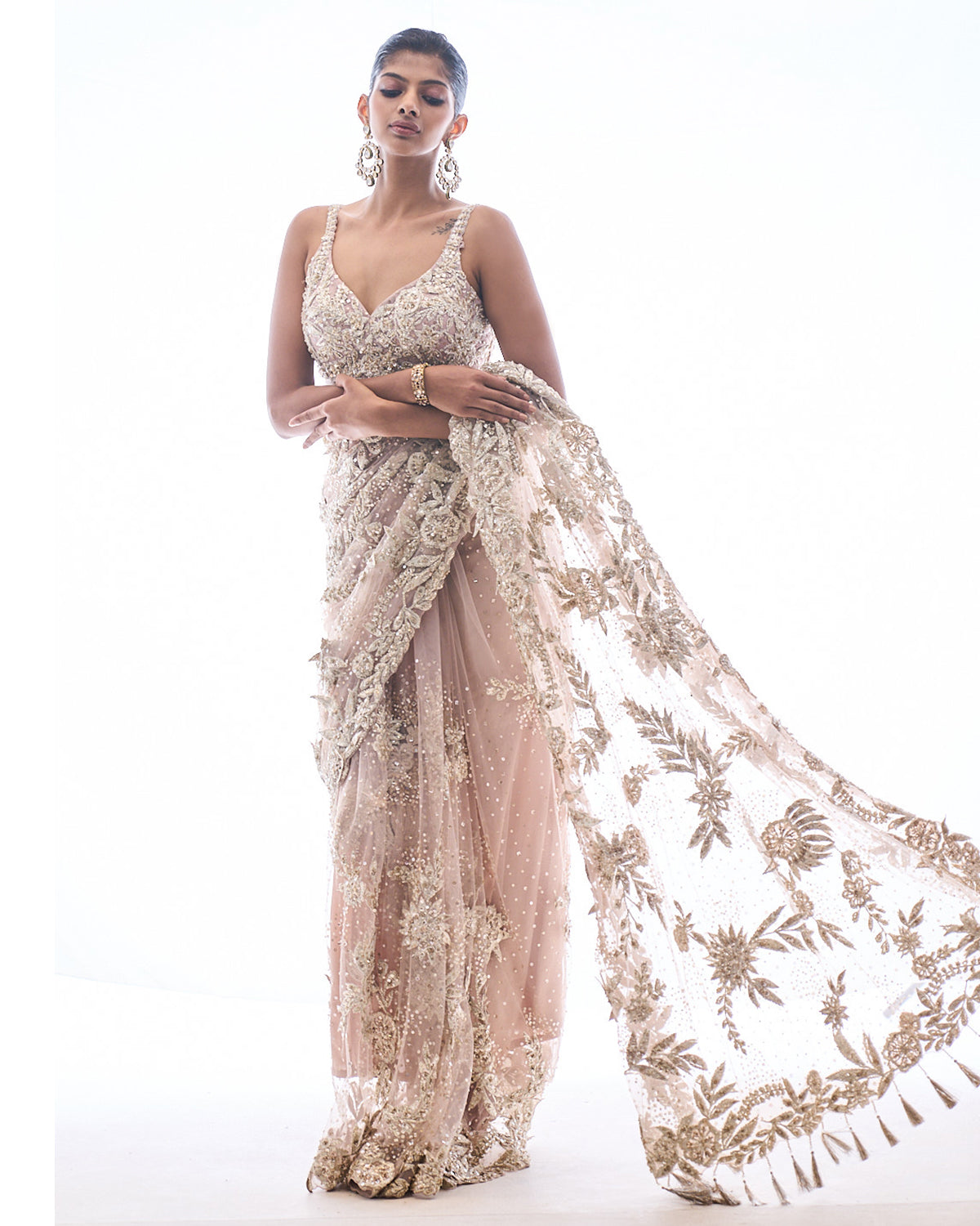 Nude Three-Dimensional Sari by Seema Gujral