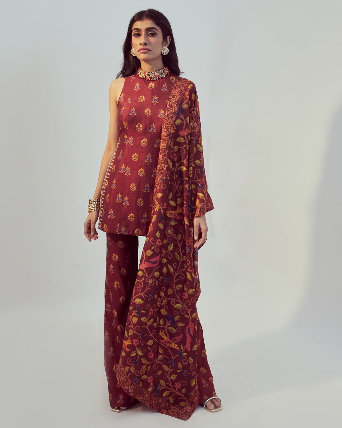 Maroon Printed Kurta Set by Drishti & Zahabia