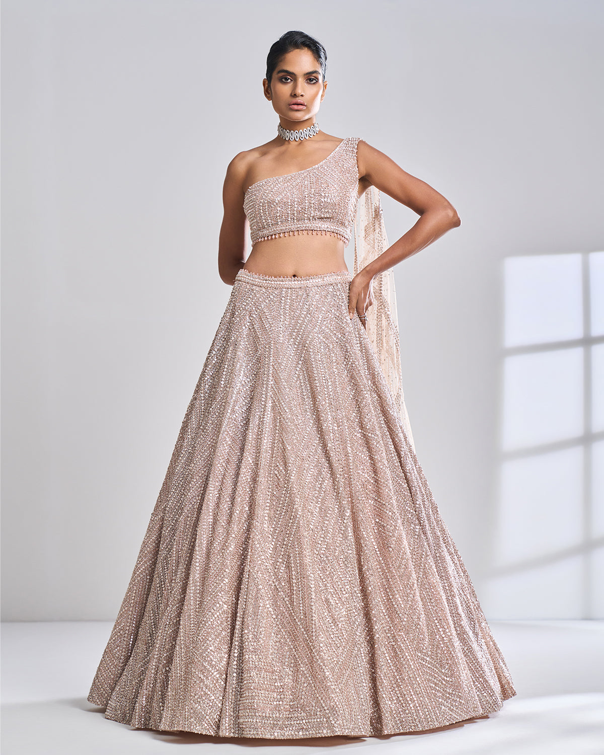 Rose Gold Pearl Lehenga Set