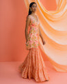 Peach Floral Print Tunic With Sharara by Drishti & Zahabia