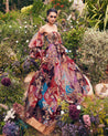 Plum Printed Puff Sleeve Gown by Aisha Rao at KYNAH