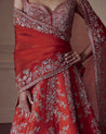 Red Embellished Lehenga Set by Mrunalini Rao