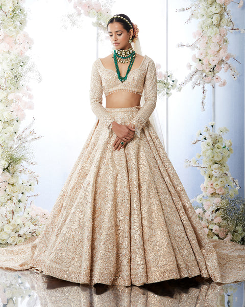 Photo of bride in offbeat turkish rose lehenga