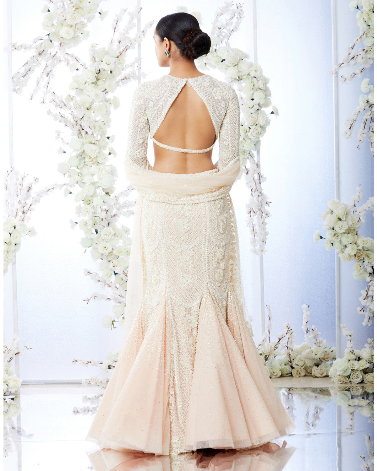 Powder Peach Fish Cut Embroidered Lehenga Seema Gujral KYNAH
