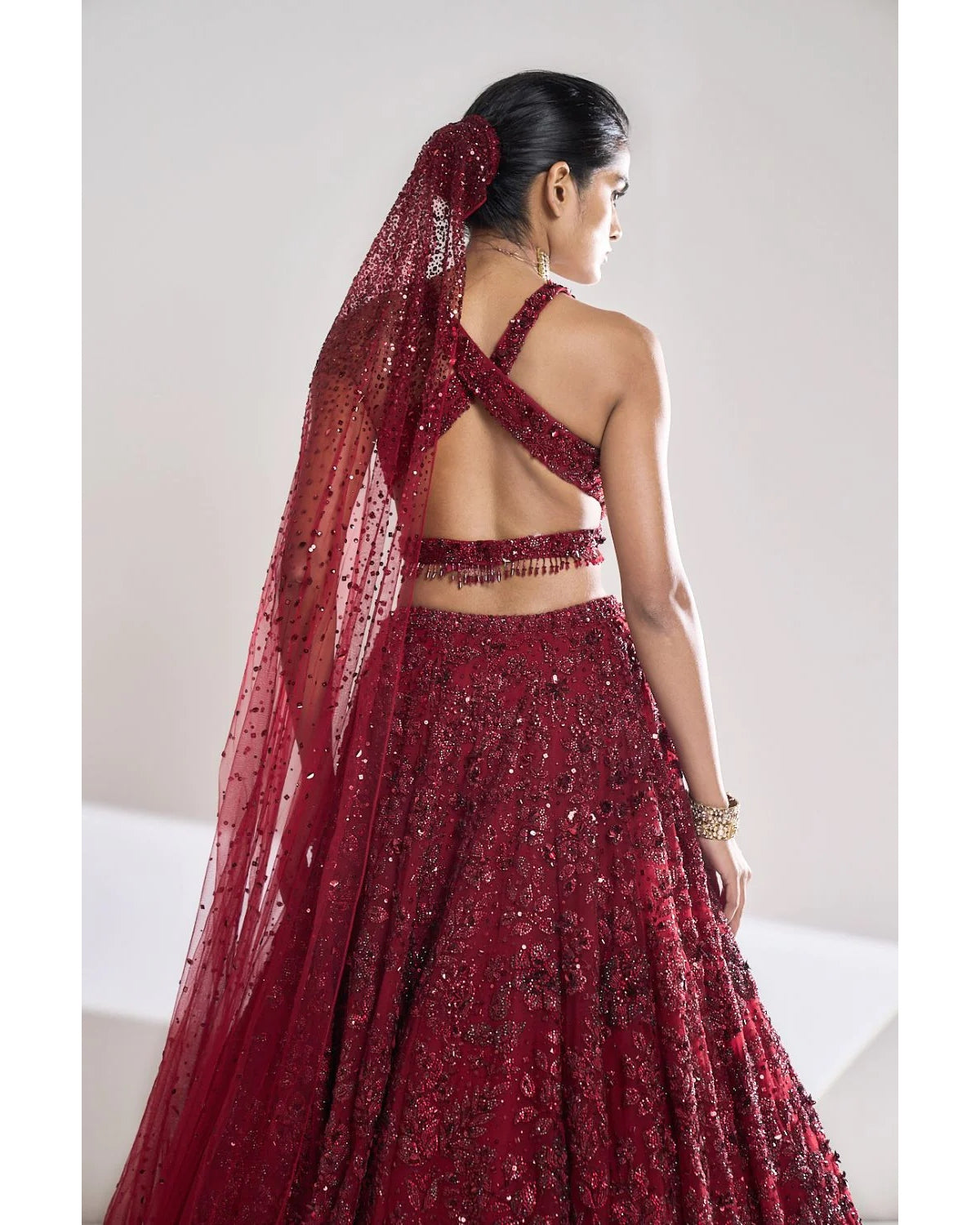 Maroon Sequin Lehenga Set