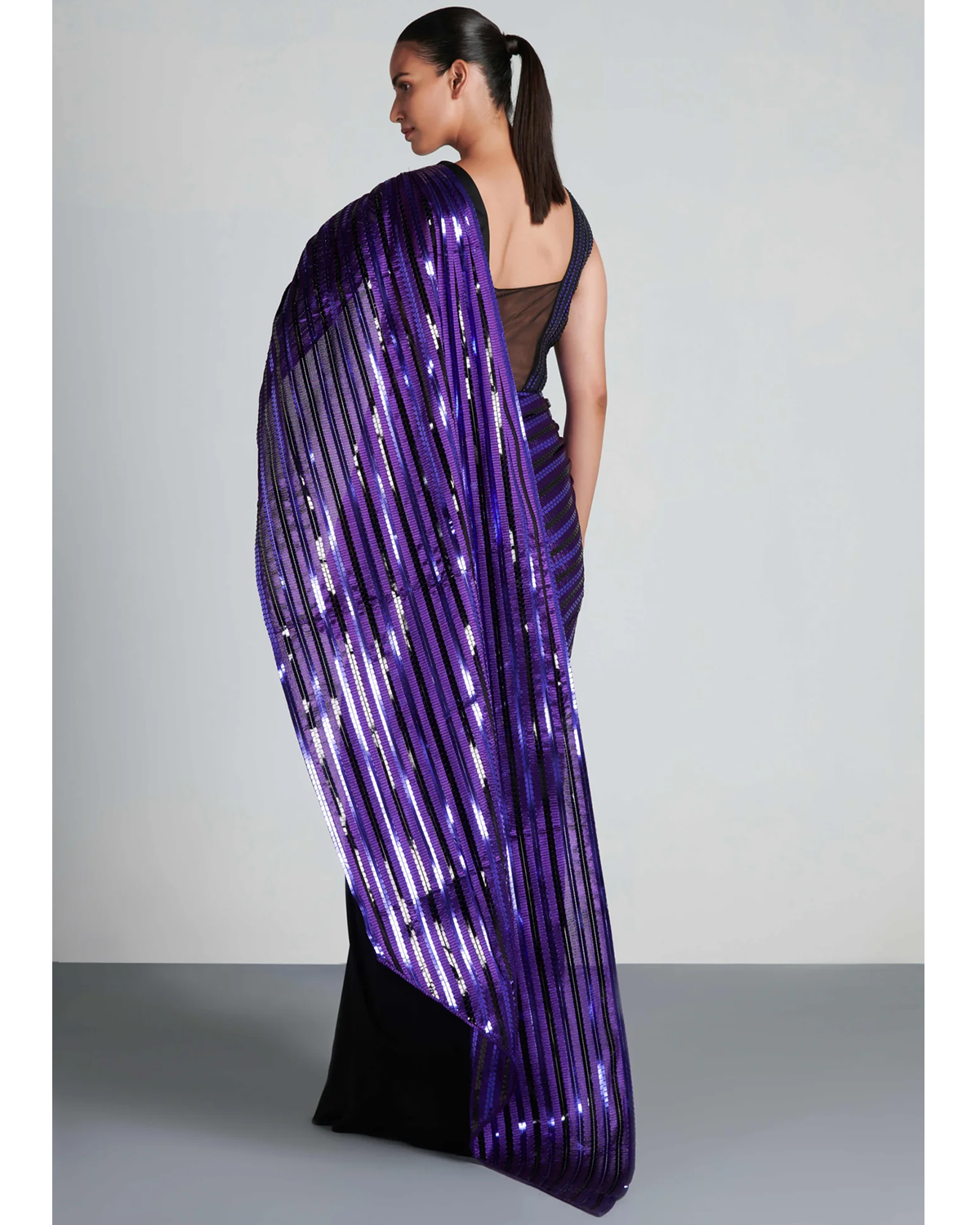 Black & Purple Metallic Winged Sari