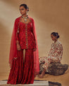 Red Printed Sharara Set by Drishti & Zahabia