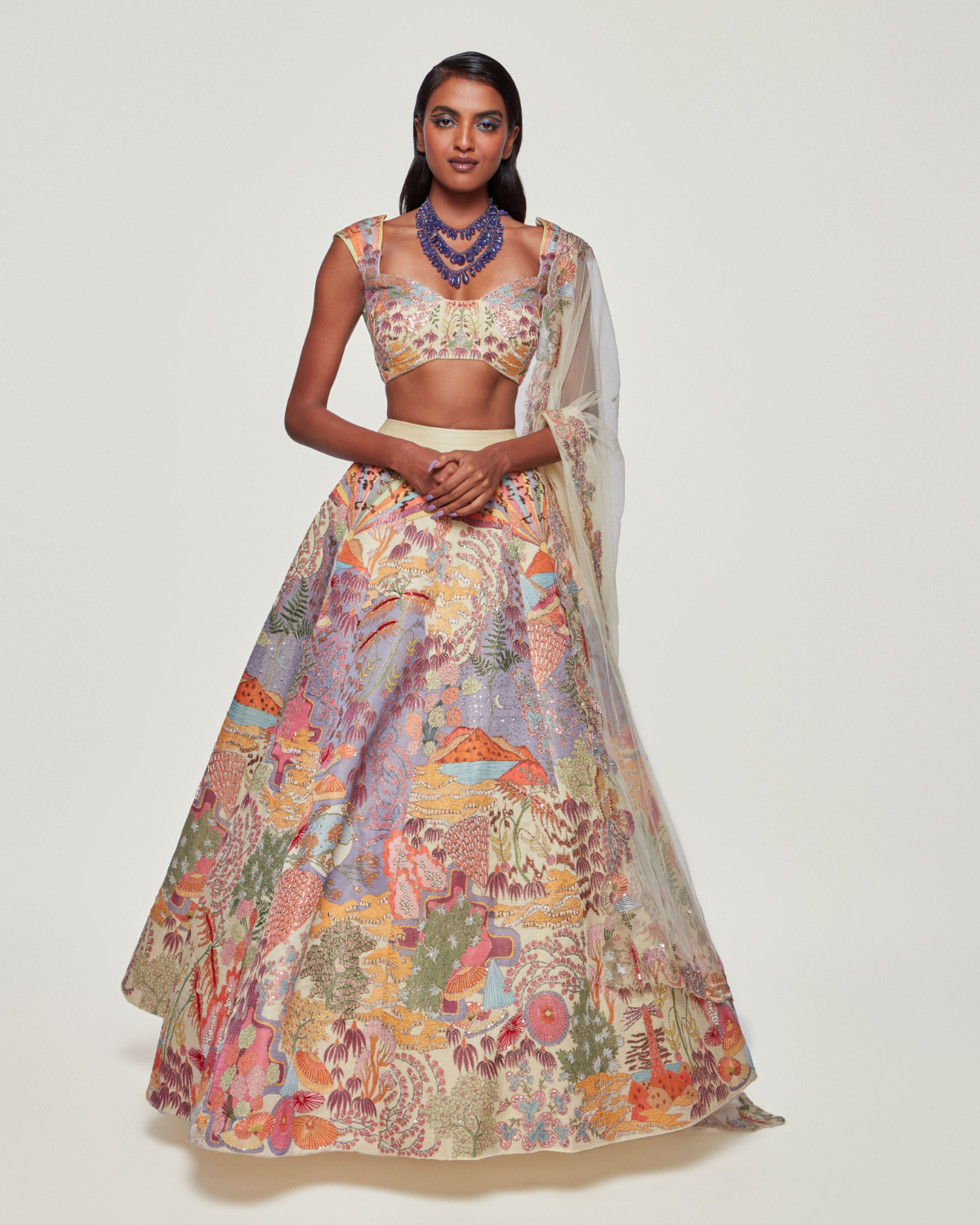 Ivory Divergence Heavily Appliqué Embellished Lehenga Set