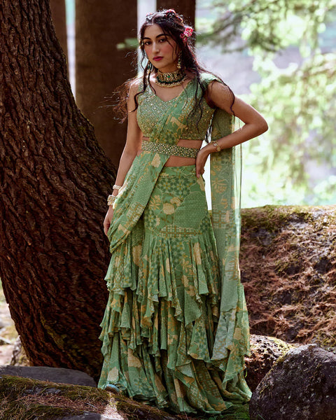 Ivory Pre-Stitched Drape Sari Set