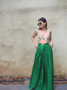 Emerald Bandhini Trousers, Slinky Nude Blouse Set by The Little Black Bow