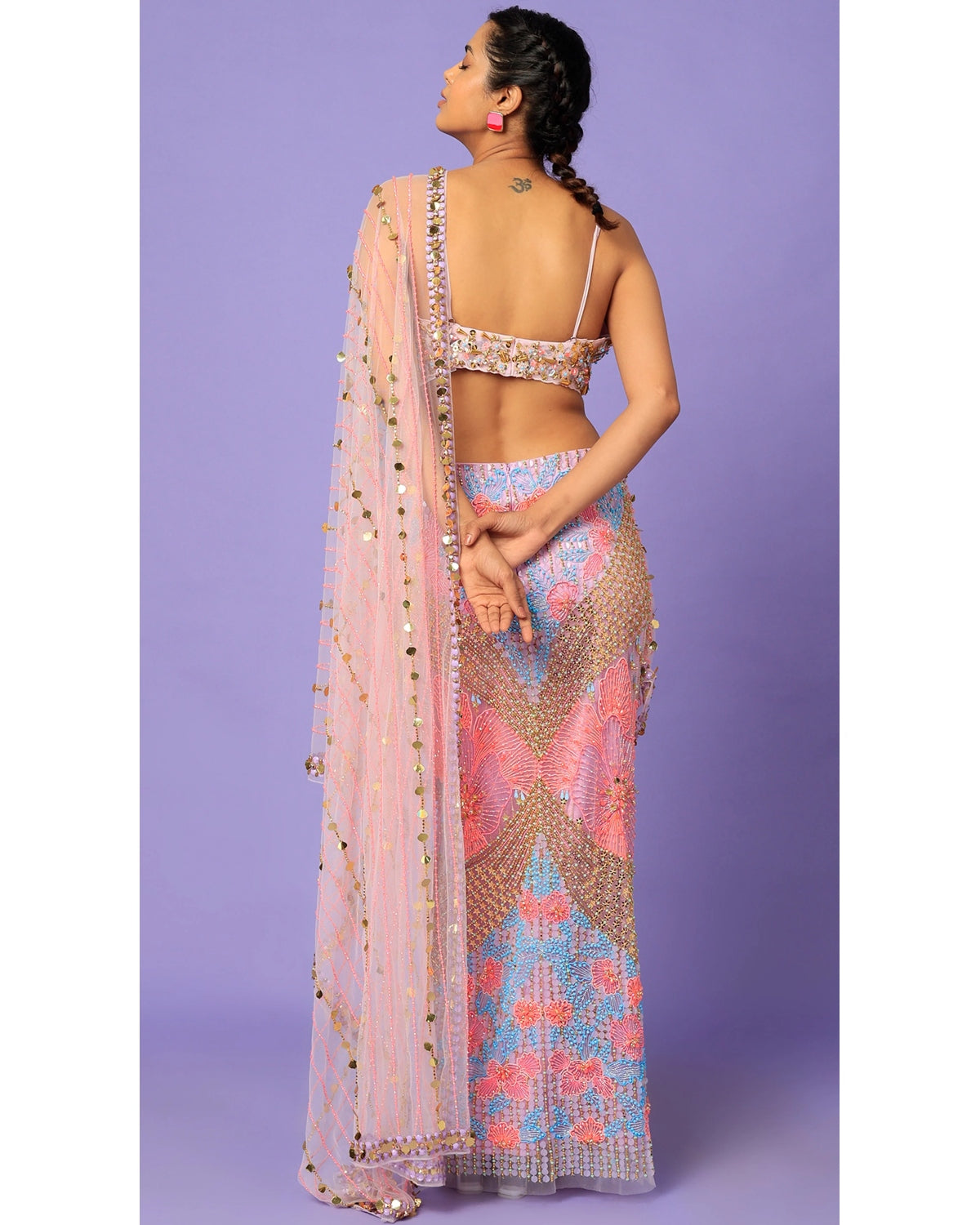Blush Pink Pre-Stitched Sari Set by Papa Don't Preach