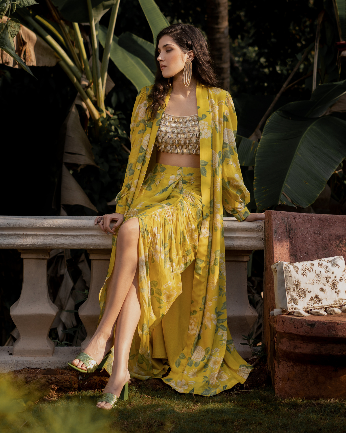 Yellow Floral Jacket Set by Paulmi & Harsh