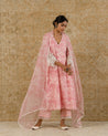 Blush Pink Block Printed Kurta Set by Devnaagri at KYNAH