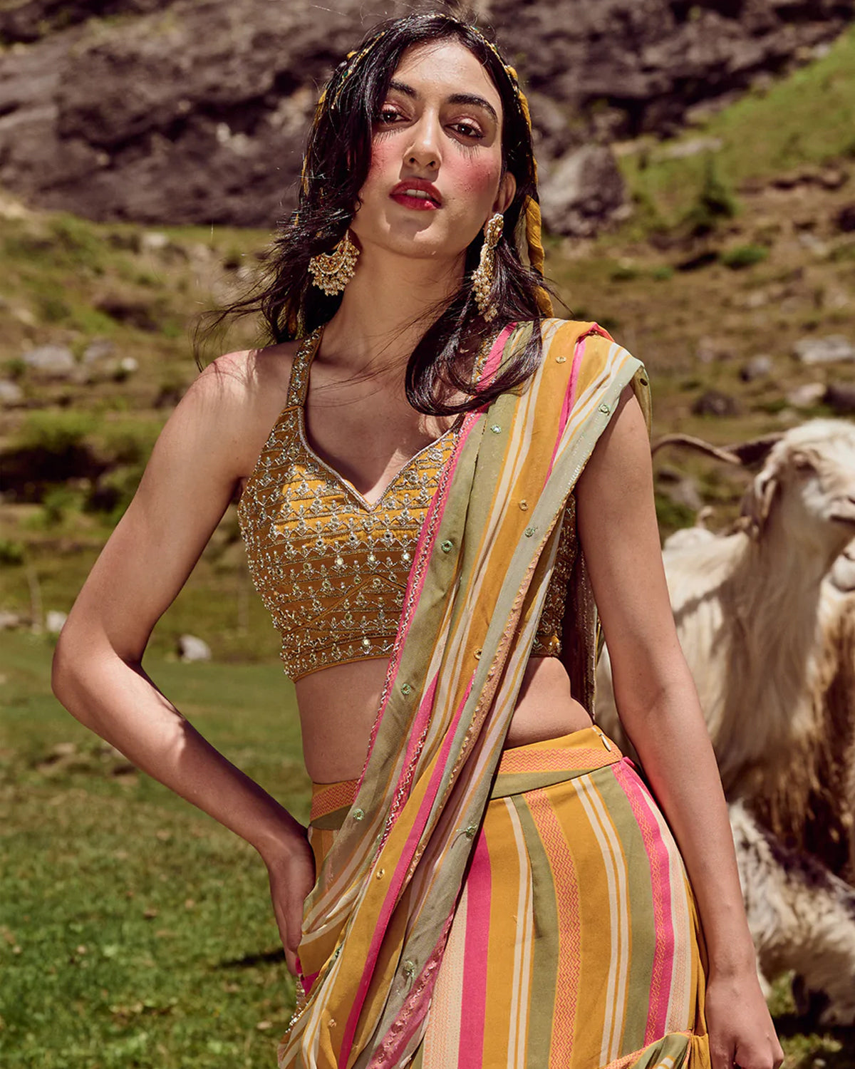 Multi-Color Pre-Draped Sari Set