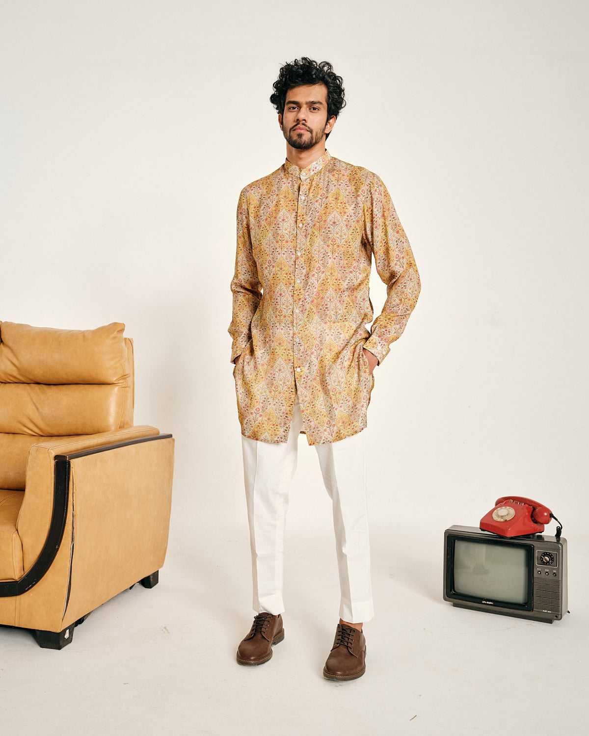 Cream and Yellow Gul Malai Cotton Kurta Pajama Set