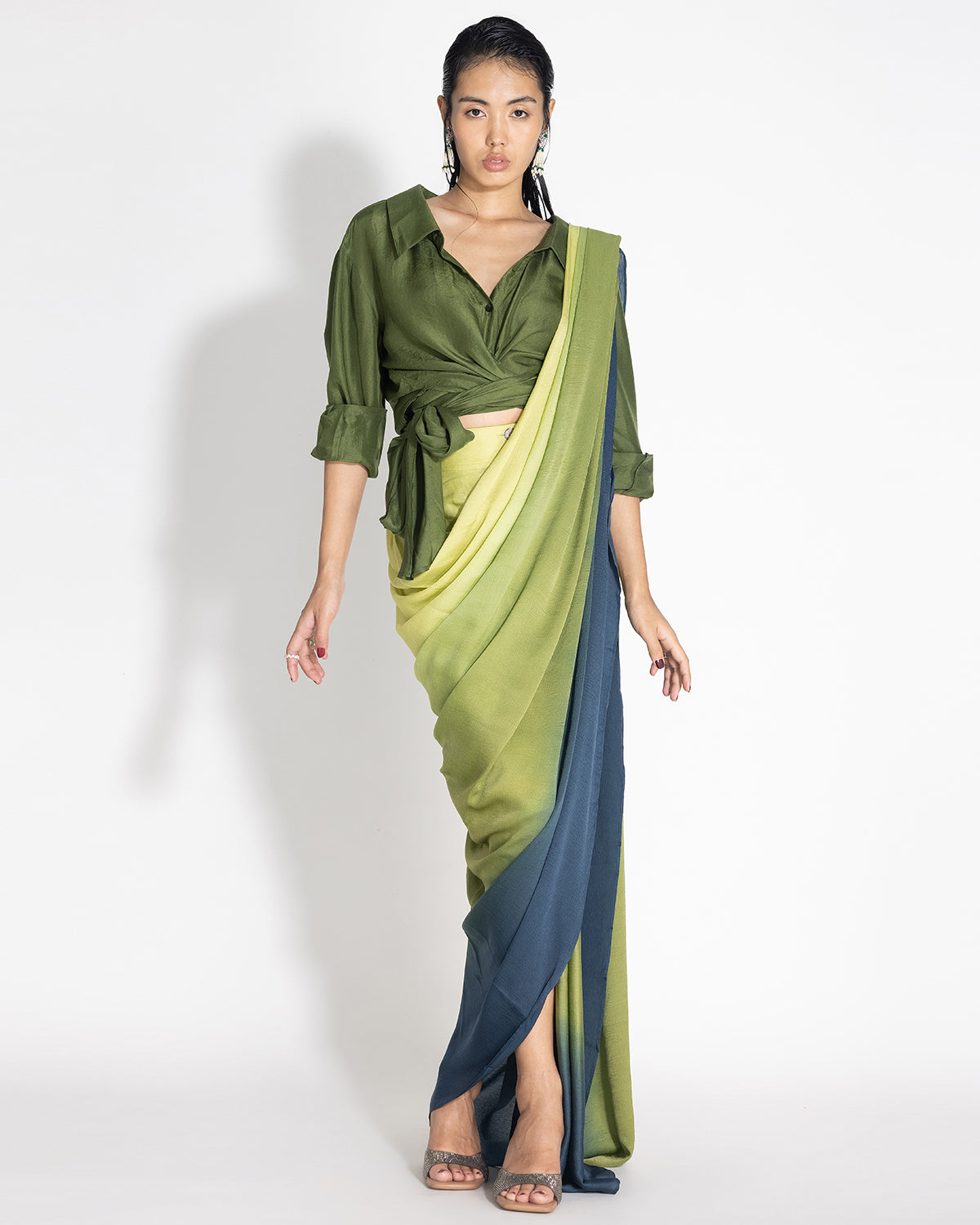 Ombre Highleg Sari With Kim Shirt | 431-88