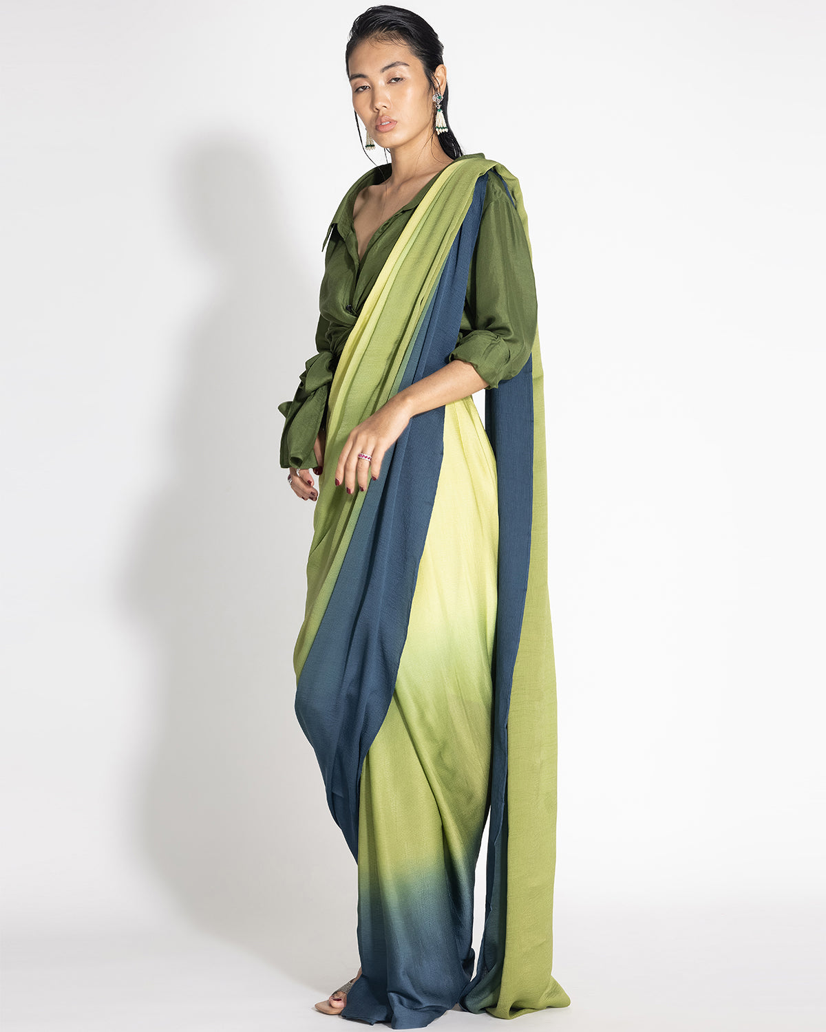 Ombre Highleg Sari With Kim Shirt