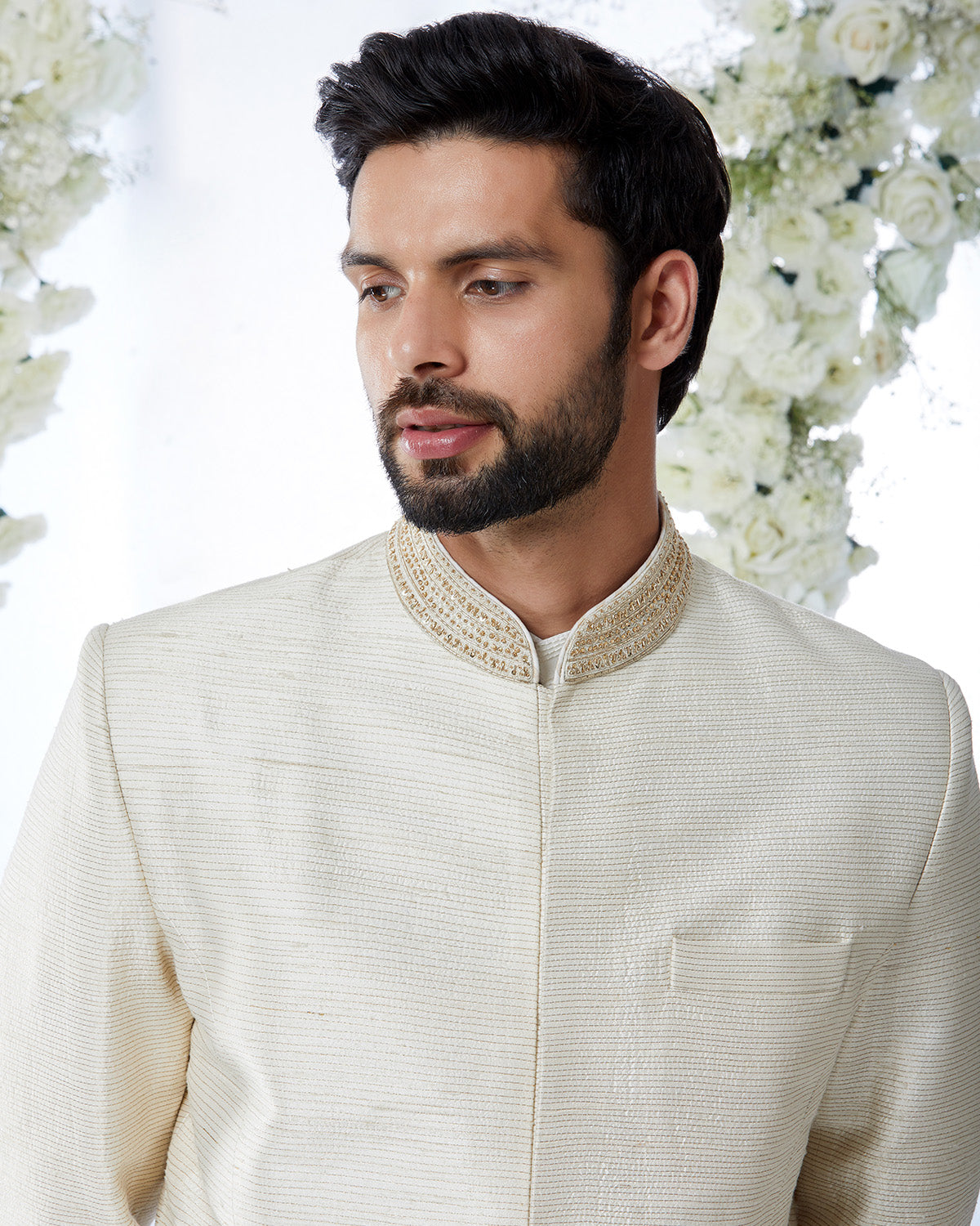 Cream & Gold Zari Sherwani Set