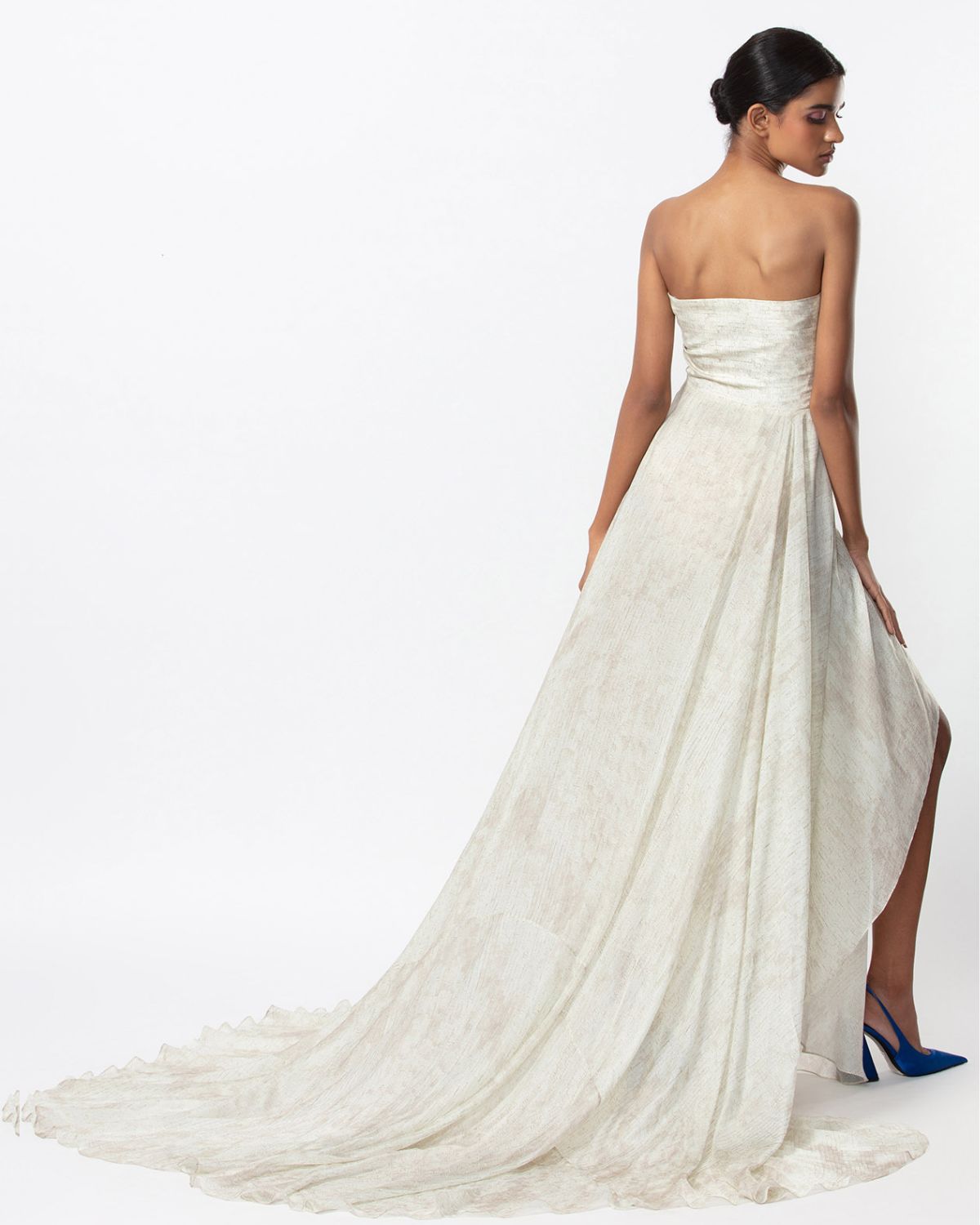 Ivory Satin & Chiffon Hand Embroidered Gown