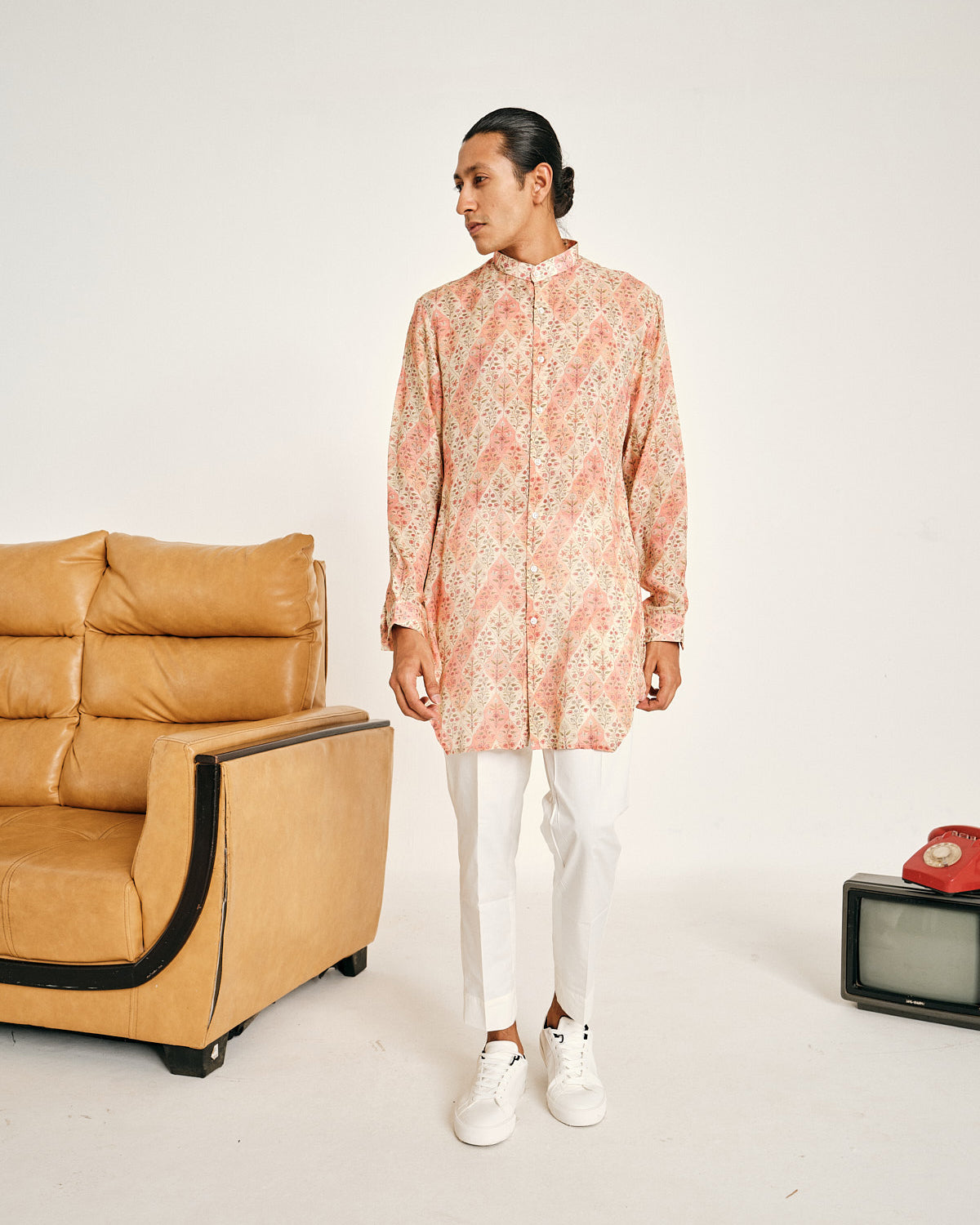 Cream and Peach Gul Malai Cotton Kurta Pajama Set