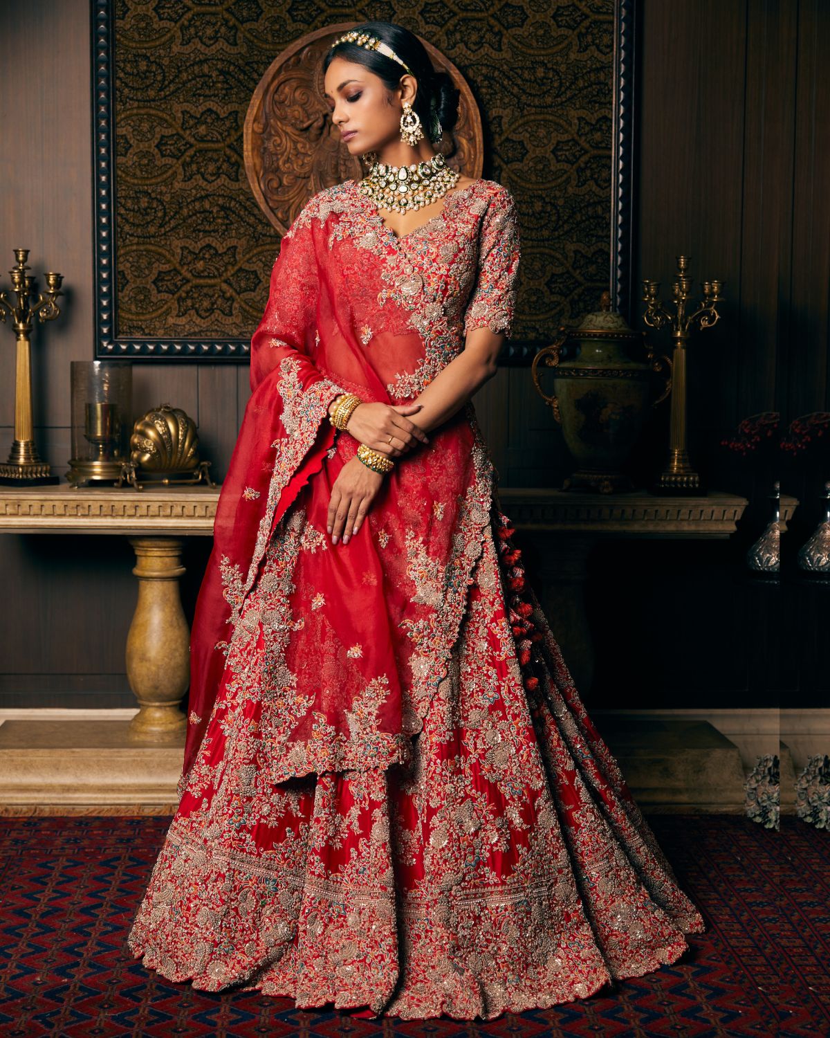 Floral Embroidered Silk Lehenga by Prisho