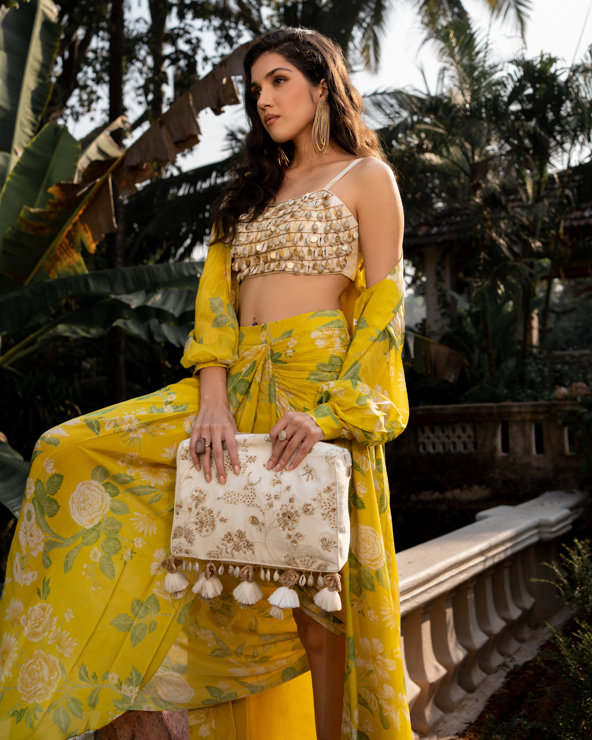 Yellow Floral Jacket Set by Paulmi & Harsh