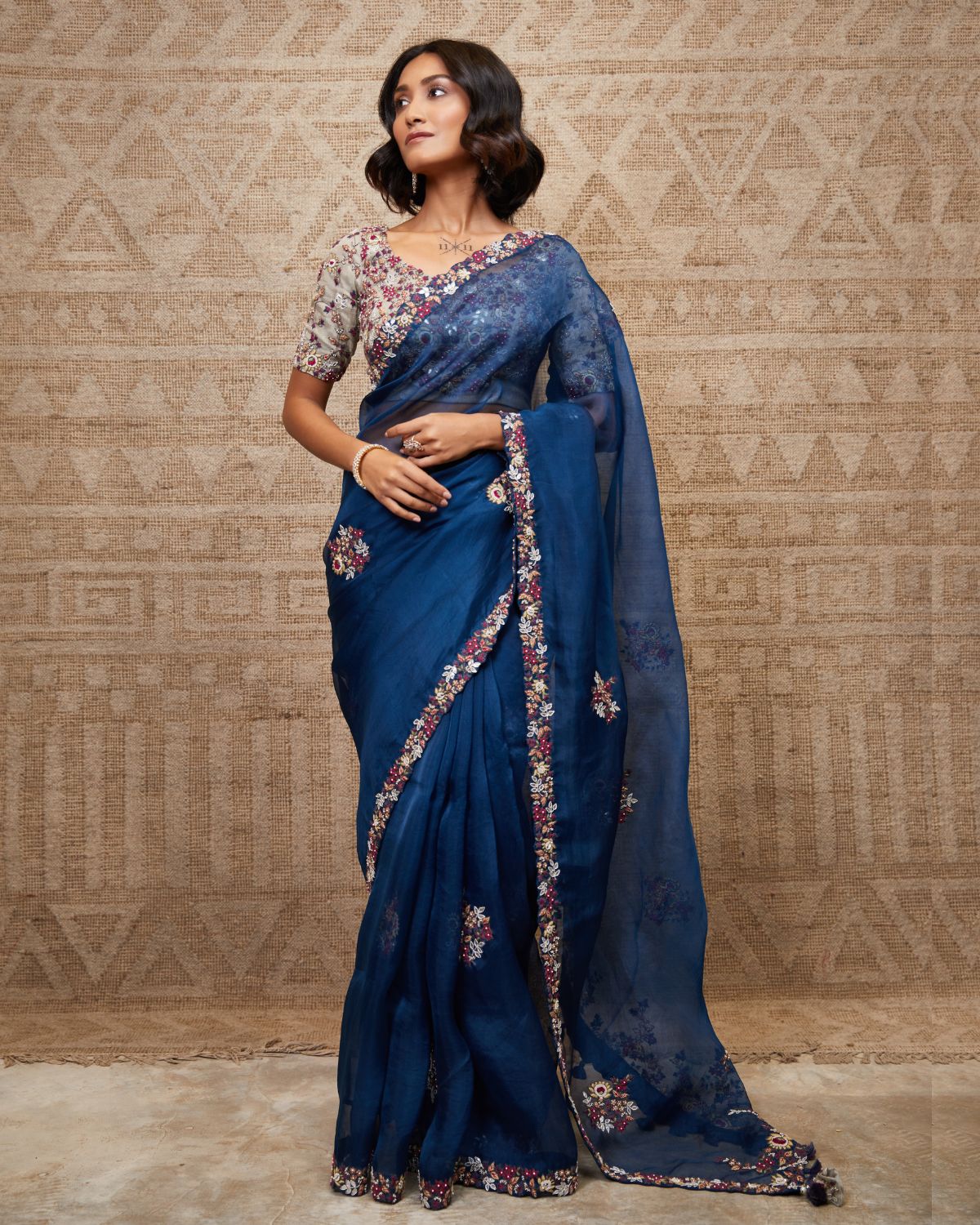 Smoke Blue Sari Set