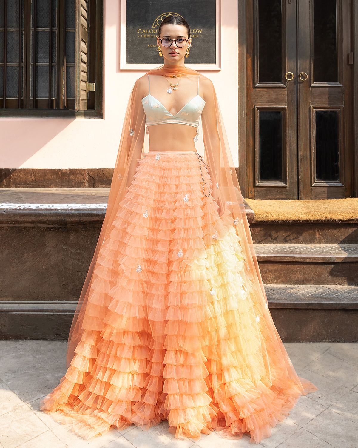 Ombre Tulle Lehenga by The Little Black Bow 