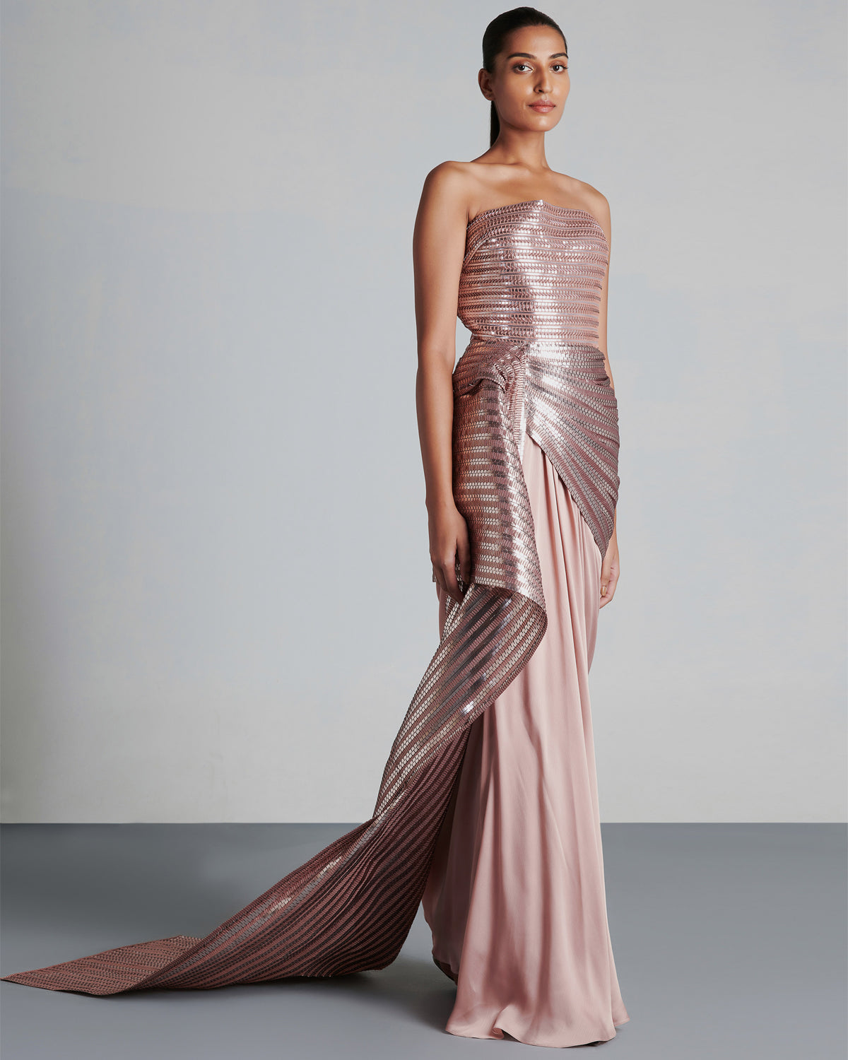 Blush Metallic Draped Gown | Amit Aggarwal