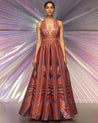 Pink Striped Structured Gown by Amit Aggarwal