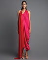 Pink & Red Asymmetric Draped Dress by Amit Aggarwal