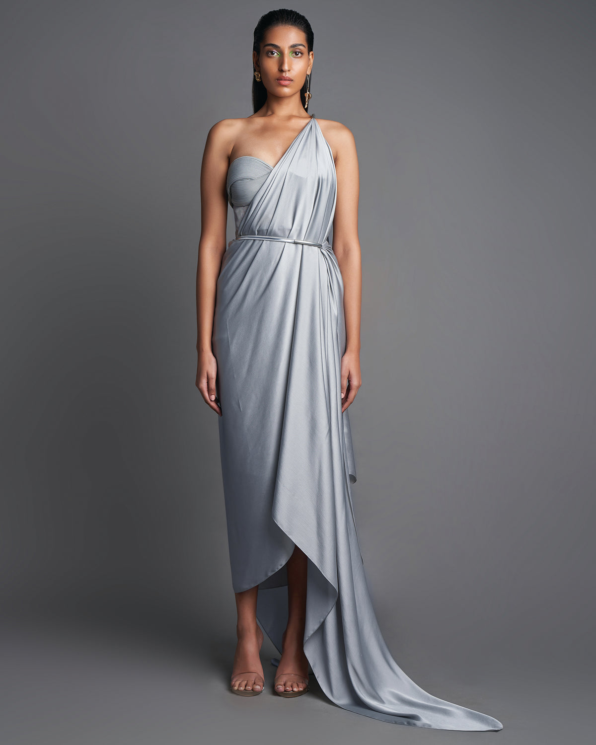 Gray Draped Sari With Bustier Set | Amit Aggarwal