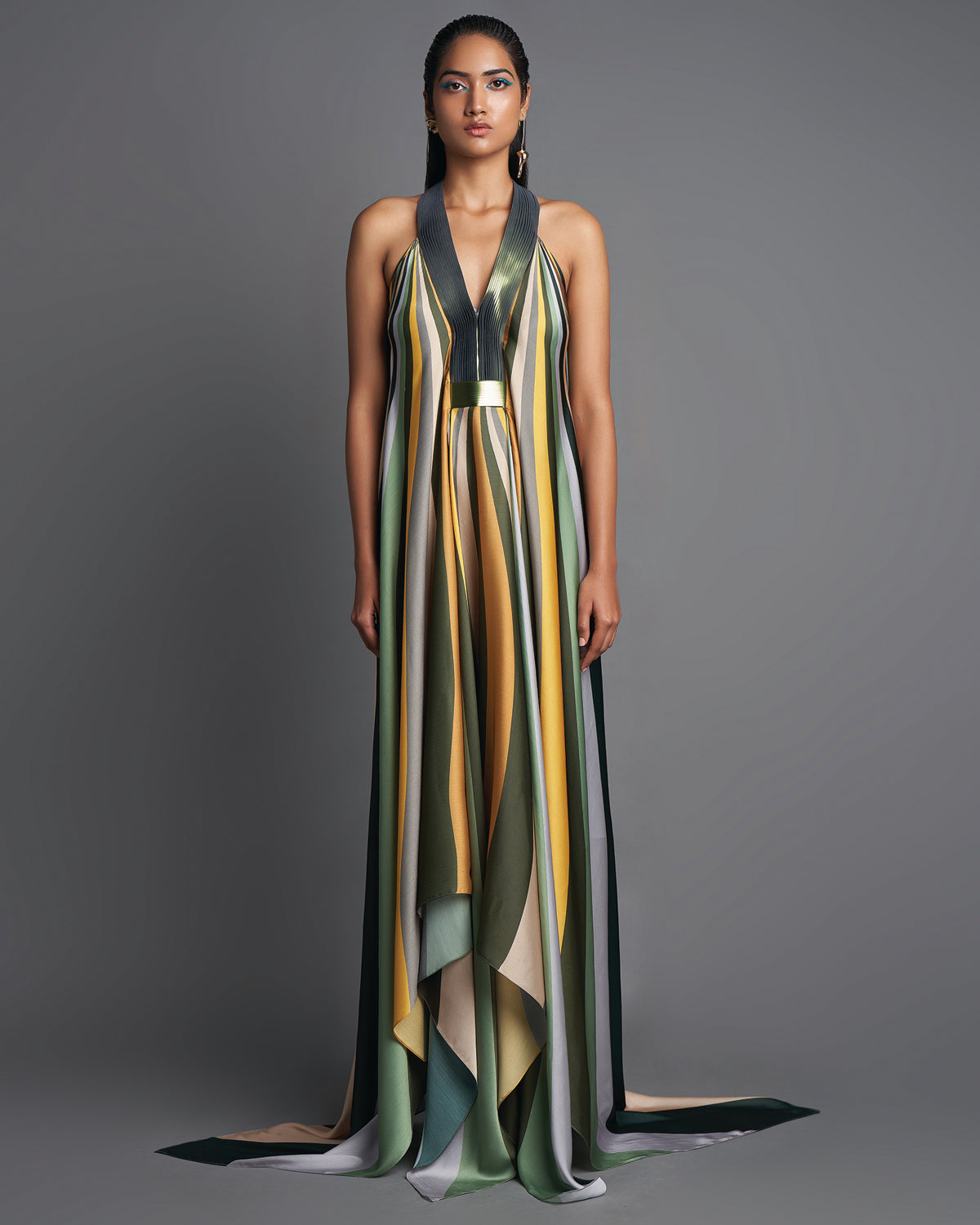 Emerald Sunray Metallic Draped Dress by Amit Aggarwal