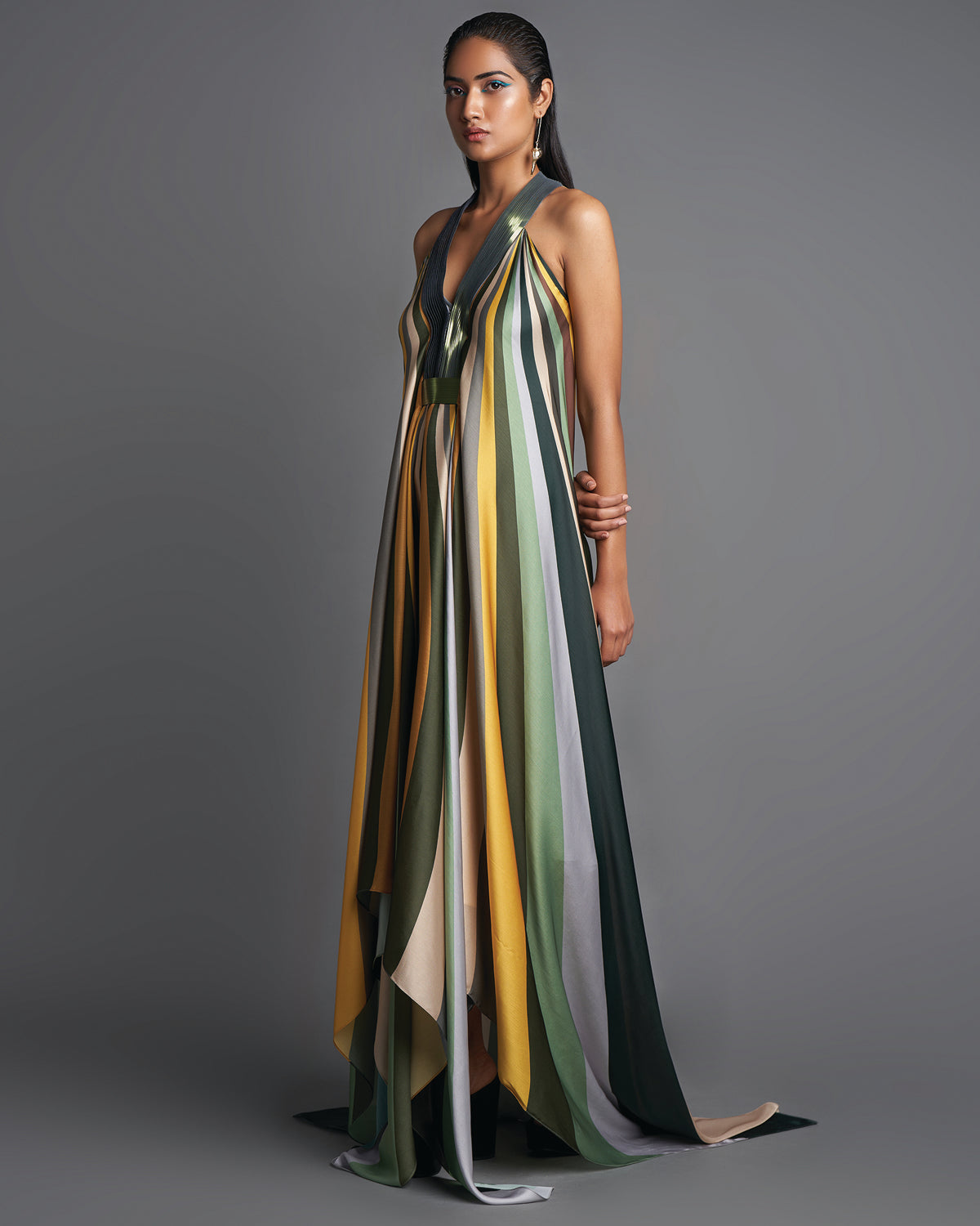 Emerald Sunray Metallic Draped Dress