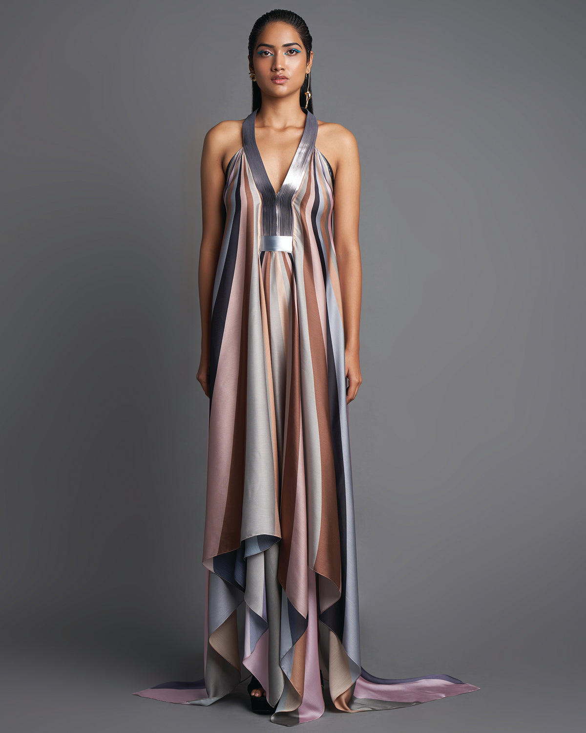 Pebble Sunray Metallic Draped Dress | Amit Aggarwal