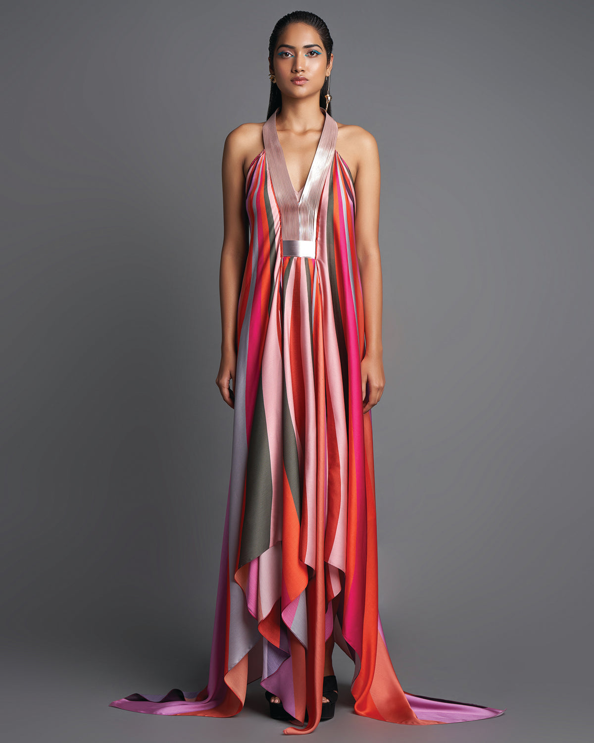 Pink Sunray Metallic Draped Dress