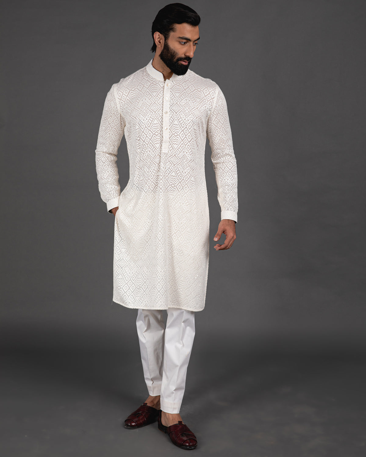 White Full Embroidered Kurta Set