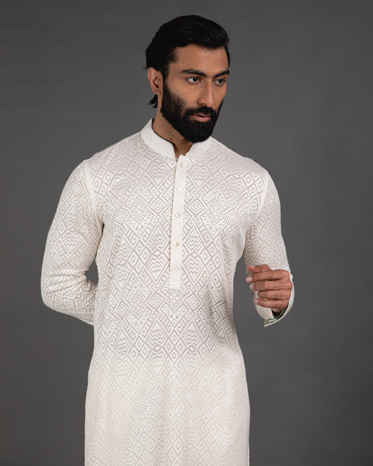 White Full Embroidered Kurta Set