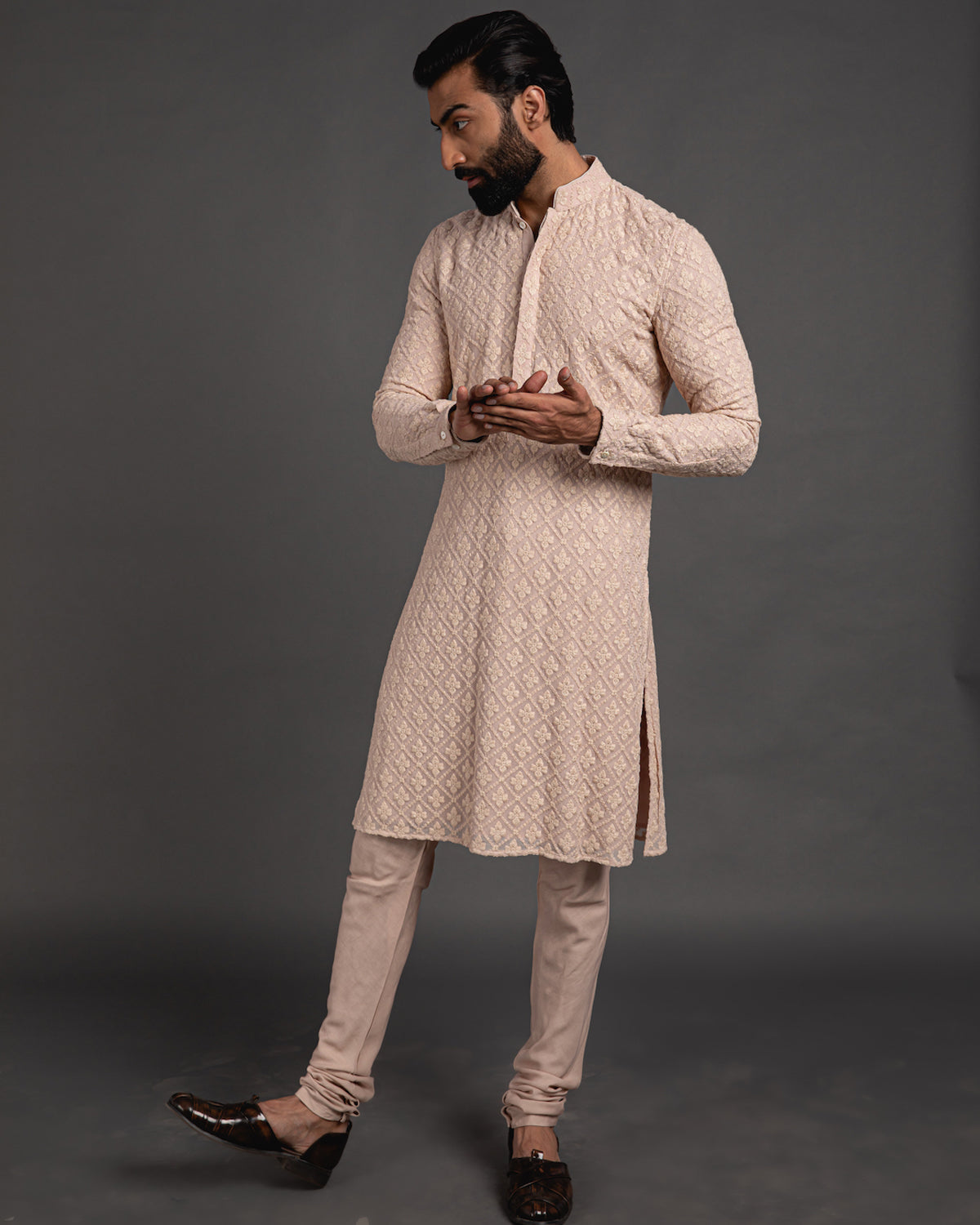 Beige Churidaar With Kurta Set