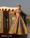 Antique Gold And Lime Yellow Appliqued Lehenga Set by Aisha Rao