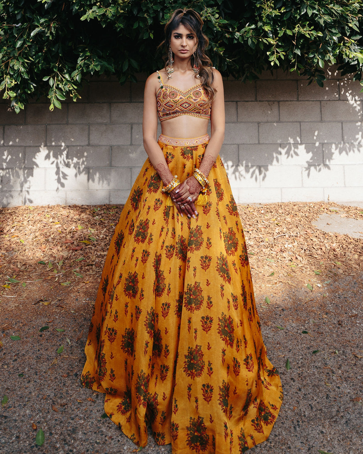 Mustard Yellow Floral Embroidered Lehenga Set by Label Anushree